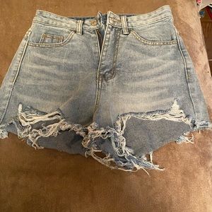 Shein high rise distressed shorts